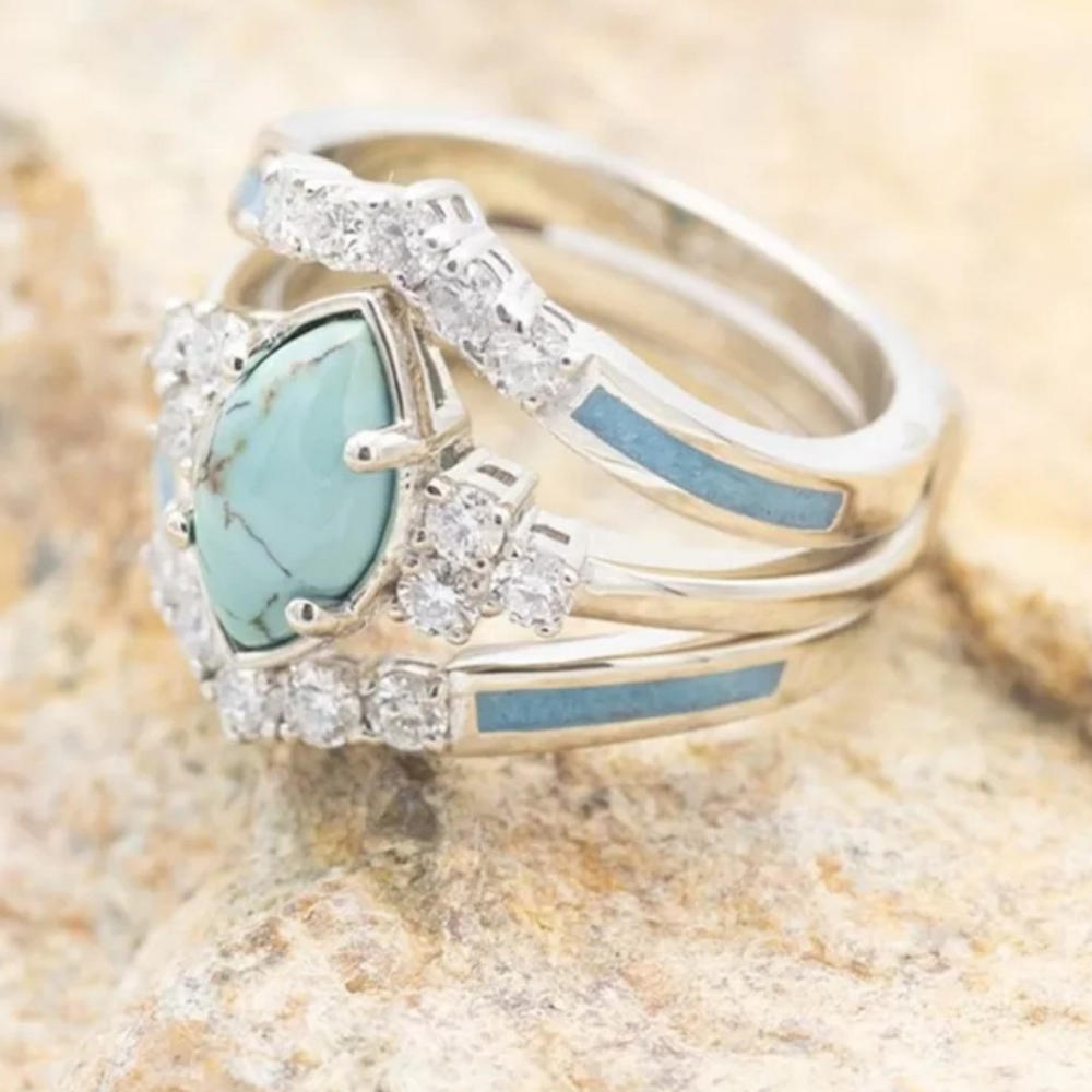 🎀18k/925 Bohemian Turquoise & Moissanite Staker Ring - Picture 7 of 7